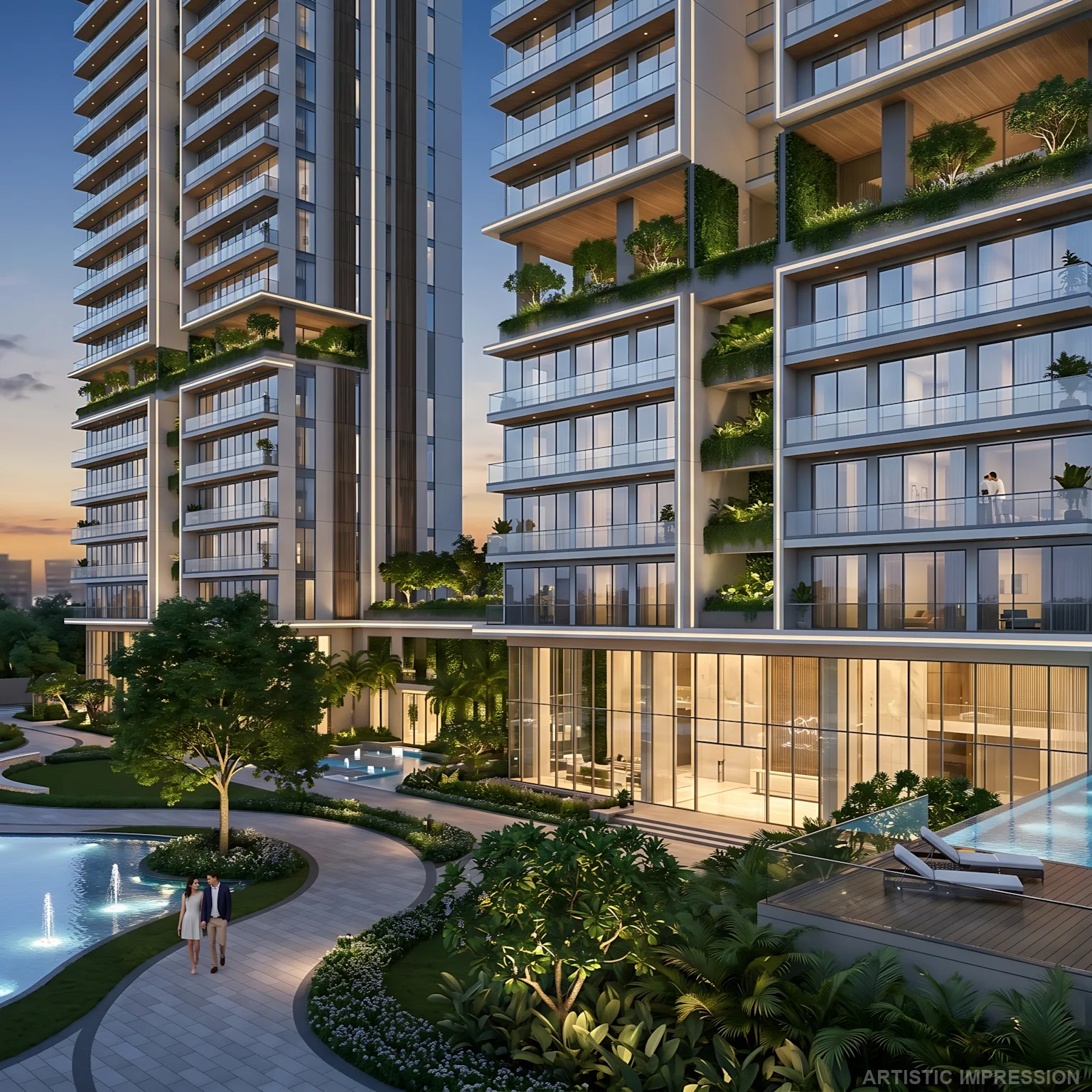 Luxury apartments with green terraces and resort-style amenities