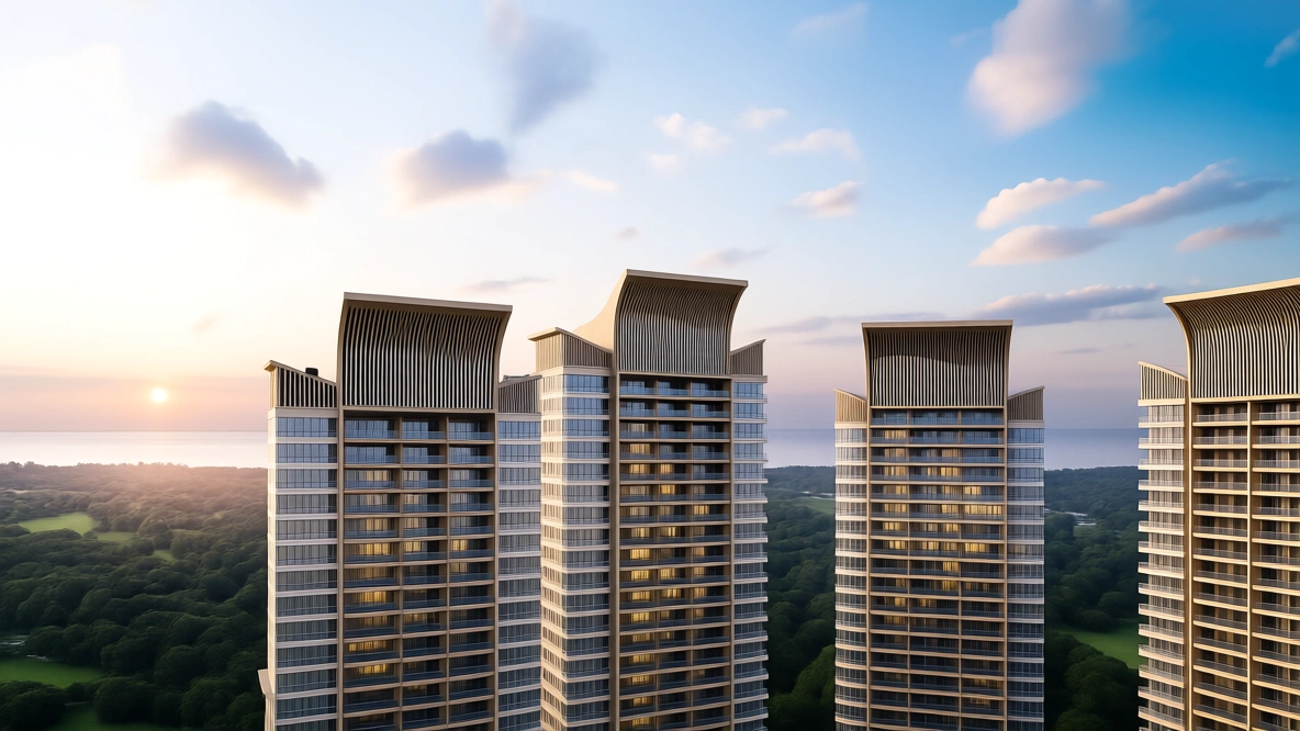 Ultra-luxury residential towers with grand facade and skyline views at M3M The Cullinan