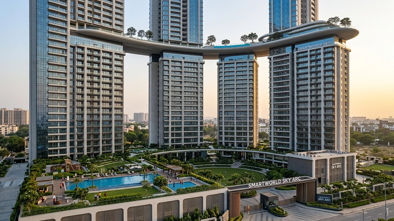 Iconic residential towers with signature sky deck and panoramic skyline views