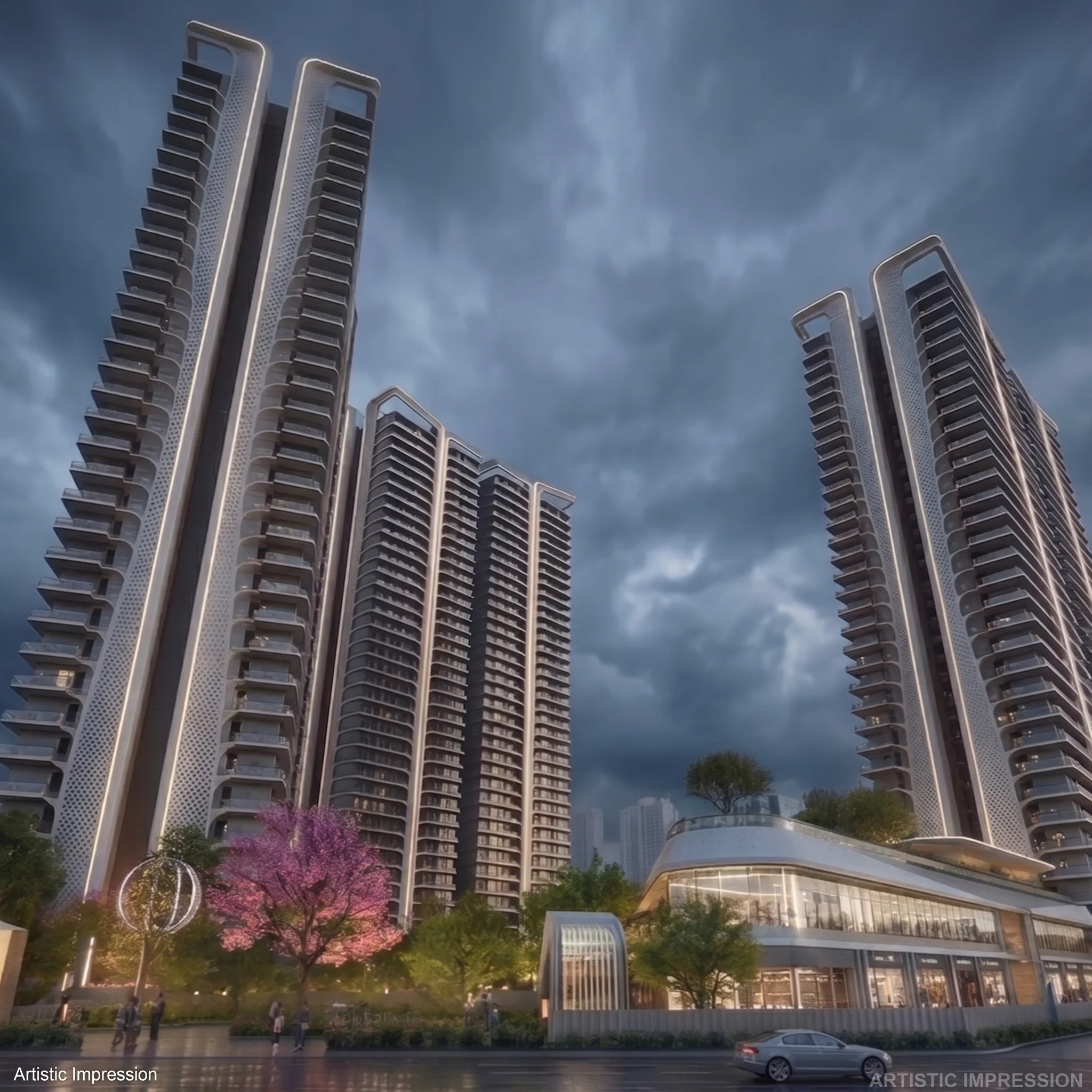 Iconic luxury residential towers against the skyline at Smartworld The Edition Gurugram