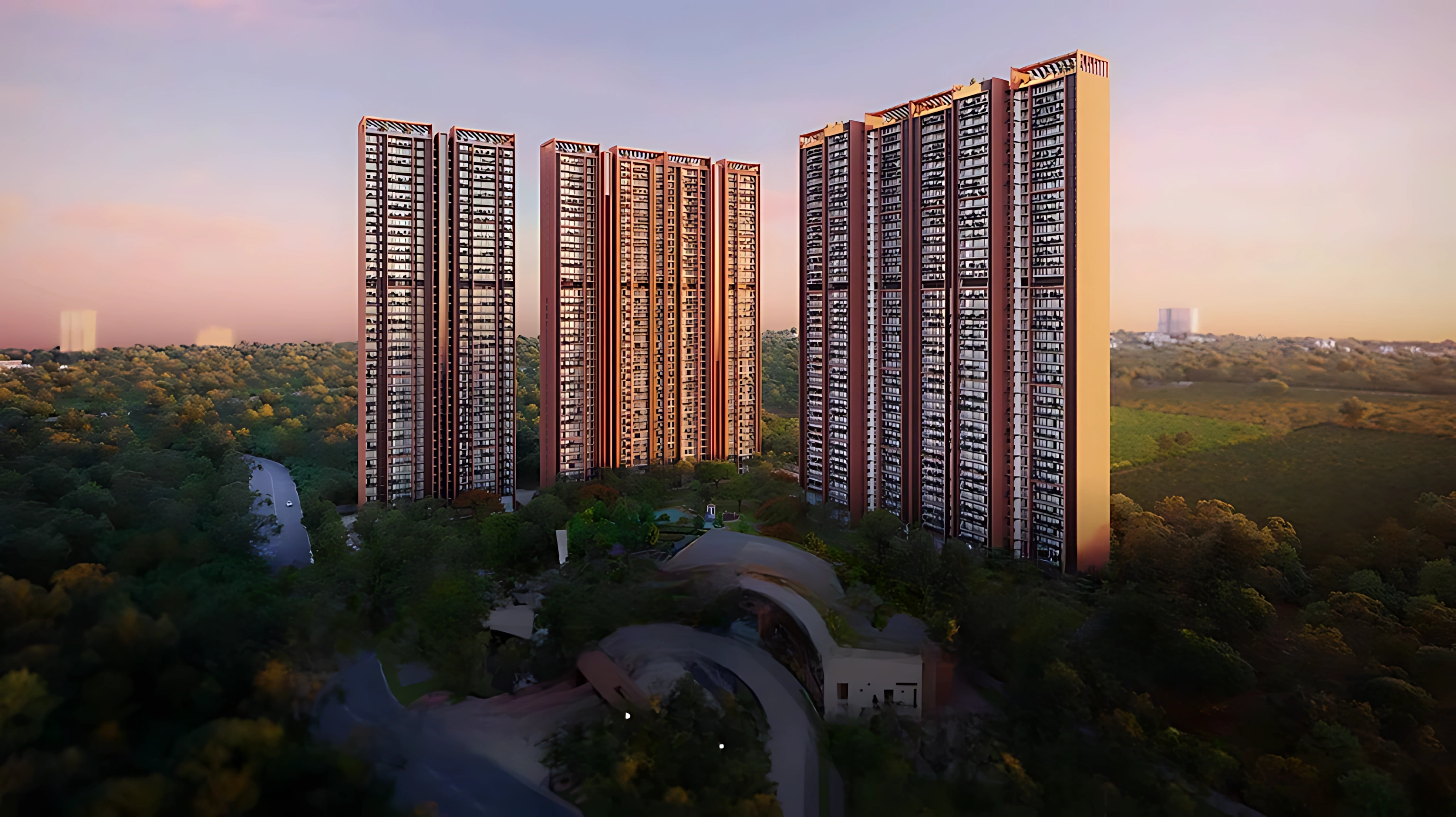 Nature-inspired luxury residences surrounded by expansive forest-themed landscapes