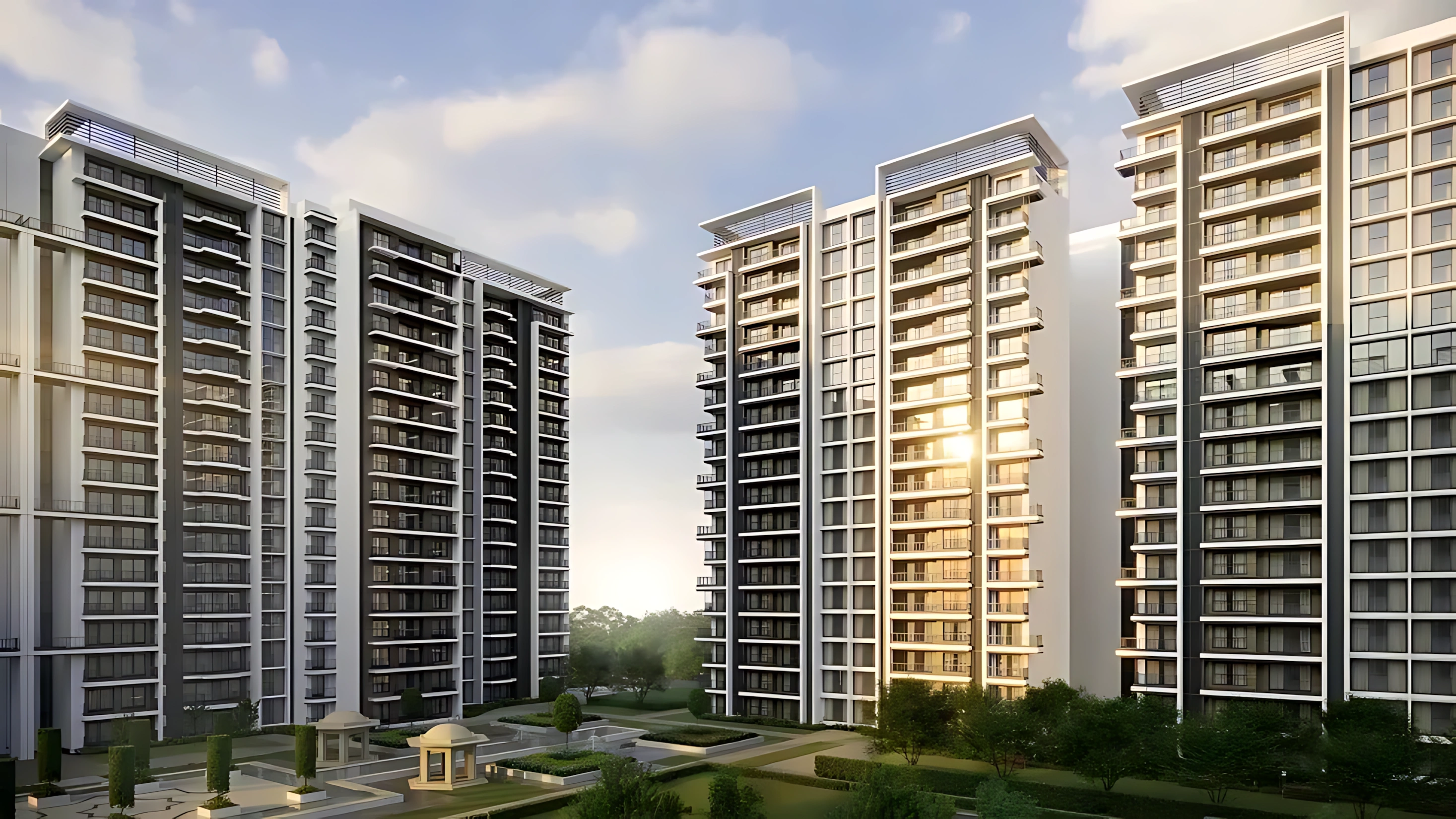 Premium residential towers overlooking expansive urban park landscapes in Gurgaon